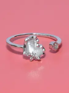 Satlaa Men Sterling Silver Rhodium-Plated Artificial Stones-Studded Adjustable Finger Ring