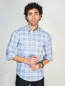 Allen Cooper Men Classic Slim Fit Spread Collar Tartan Checked Cotton Casual Shirt
