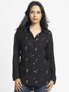 SHAYE Women Premium Relaxed Fit Spread Collar Textured Party Shirt