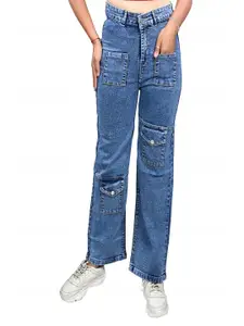 BAESD Girls Straight Fit Mid-Rise Light Fade Cotton Jeans