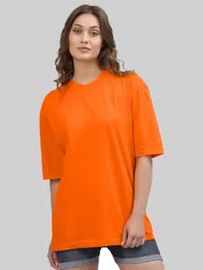Leotude Women Solid Round Neck Oversized T-shirt