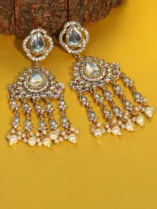 Anouk Gold-Plated Artificial Beaded Diamond Shaped Drop Earrings