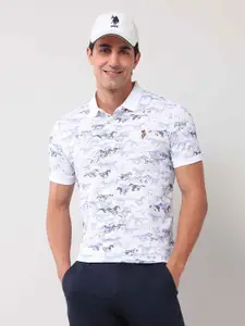 U.S. Polo Assn. Denim Co. Men Abstract Printed Polo Collar Cotton Slim Fit T-shirt