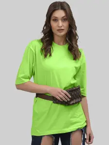 Leotude Women Solid Round Neck Cotton Relaxed Fit T-shirt