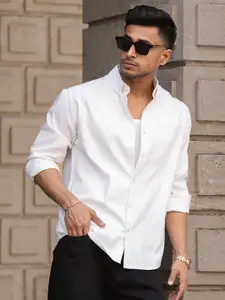 Powerlook Men Spread Collar Solid Cotton Casual Shirt