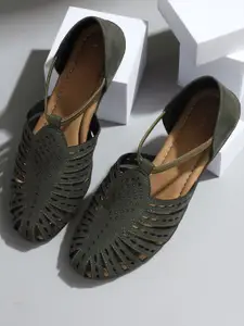 V-WALK Women Laser-Cut Ankle Strap Flats