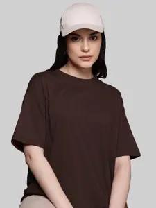 Leotude Women Solid Round Neck Cotton Relaxed Fit T-shirt