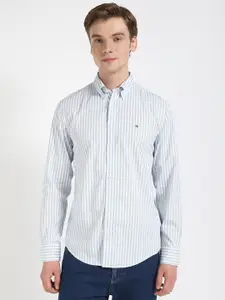 Tommy Hilfiger Men Button-Down Collar Vertical Striped Cotton Casual Shirt