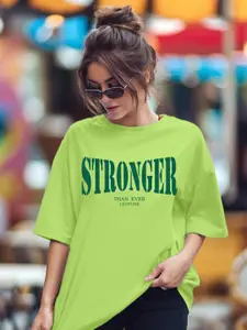 Leotude Women Typography Printed Round Neck Cotton Oversized T-shirt