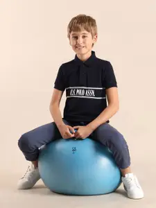 U.S. Polo Assn. Kids Boys Brand Logo Printed Polo Collar T-shirt