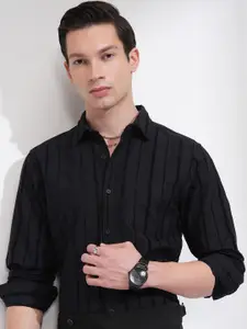 HIGHLANDER Men Dobby Textured Striped Casual Shirt