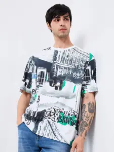 SPYKAR Men Abstract Printed Round Neck Cotton Relaxed Fit T-shirt
