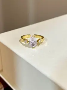 StyleCast Gold-Plated Artificial Stone-Studded Adjustable Finger Ring