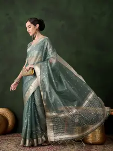 DEVATITHI Woven Design Zari Organza Saree