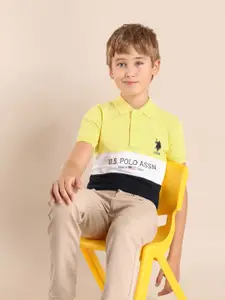 U.S. Polo Assn. Kids Boys Brand Logo Colourblocked Polo Collar Applique T-shirt