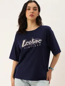 Leotude Women Typography Printed Round Neck Cotton Oversized T-shirt