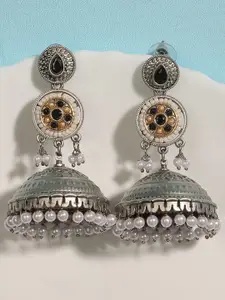 Anouk Silver-Plated Artificial Beaded Dome Shaped Drop Earrings