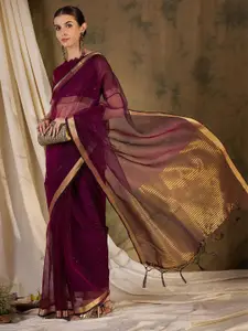DEVATITHI Wine Organza Silk Saree