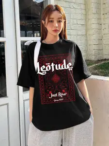 Leotude Women Graphic Printed Round Neck Cotton Oversized T-shirt