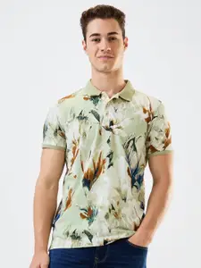 SPYKAR Men Floral Printed Polo Collar Cotton Slim Fit T-shirt