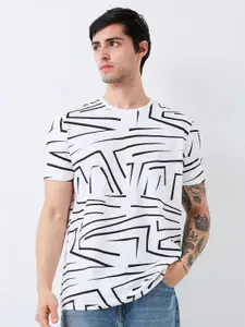 SPYKAR Men Abstract Printed Round Neck Cotton Slim Fit T-shirt