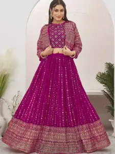 Chandbaali Embroidered Sequinned Boat Neck Ready to Wear Lehenga & Choli With Jacket