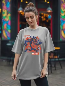 Leotude Women Graphic Printed Round Neck Cotton Oversized T-shirt