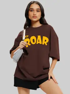 Leotude Women Typography Printed Round Neck Cotton Oversized T-shirt