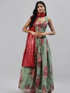 Fusionic Floral Printed Semi-Stitched Lehenga & Blouse With Dupatta