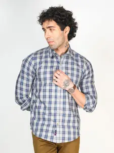 Allen Cooper Men Classic Slim Fit Spread Collar Tartan Checked Cotton Casual Shirt