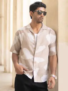 Powerlook Men Oversized Fit Cuban Collar Vertical Striped Cotton Casual Shirt