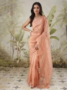 RACHNA Floral Embroidered Embellished Net Saree