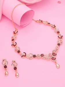 Lyriss Rose Gold-Plated American Diamond Stone-Studded Necklace & Earrings