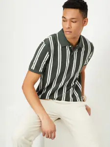 max Men Striped Polo Collar Cotton T-shirt