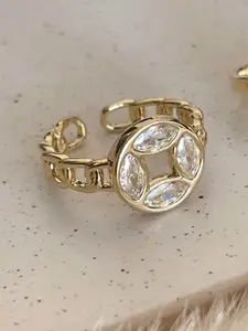 StyleCast Gold-Toned Stones-Studded Round Shaped Adjustable Finger Ring