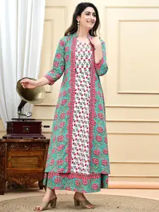DSS FASHION Women Printed Pure Cotton Ethnic Dress With Jacket