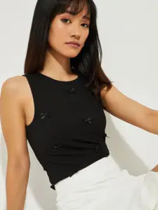 max Ribbed Round Neck Bow Crop Top