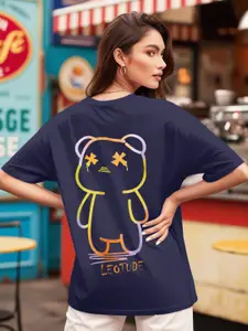 Leotude Women Graphic Printed Round Neck Cotton Oversized T-shirt