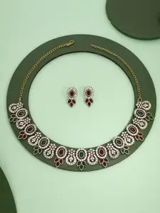 Lyriss Gold-Plated American Diamond Stone-Studded Necklace & Earrings