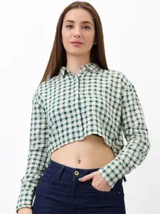 SPYKAR Women Regular Fit Spread Collar Gingham Checked Cotton Casual Shirt