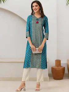Ishin Floral Printed V-Neck Straight Kurta