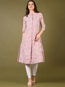 V-Mart Floral Printed Mandarin Collar Cotton A-Line Kurta