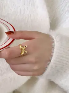 StyleCast Elegant Gold-Toned Artificial Stone Studded Bow Shaped Finger Ring