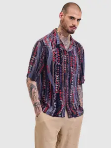 Snitch Men Comfort Boxy Fit Cuban Collar Abstract Printed Casual Shirt