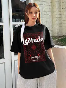 Leotude Women Graphic Printed Round Neck Cotton Oversized T-shirt