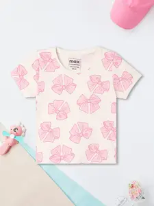 max Girls Conversational Printed Round Neck Cotton T-shirt