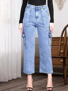 DressBerry Women Comfort Wide Leg High-Rise Light Fade Acid Wash Stretchable Jeans