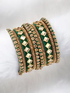 Peora Set Of 20 Gold Plated Stone Studded & Silk Threaded Bangles
