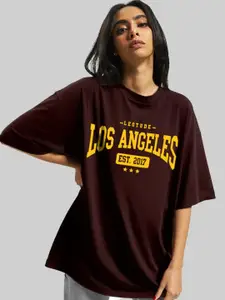 Leotude Women Typography Printed Round Neck Cotton Oversized T-shirt