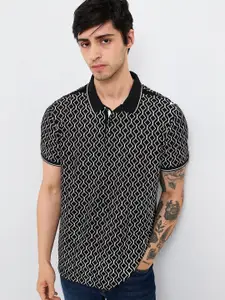 SPYKAR Men Geometric Printed Polo Collar Cotton Slim Fit T-shirt